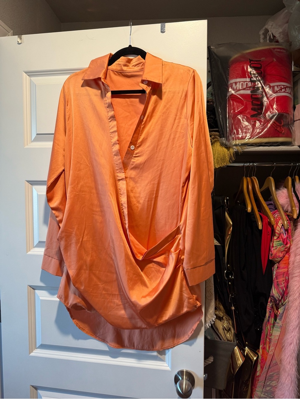 Women's Orange Button-Front Draped Blouse